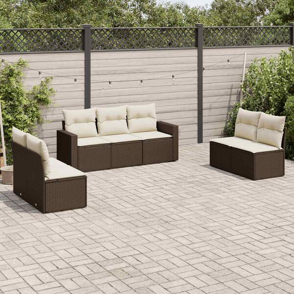 vidaXL Set Divani da Giardino 7 pz con Cuscini Marrone in Polyrattan