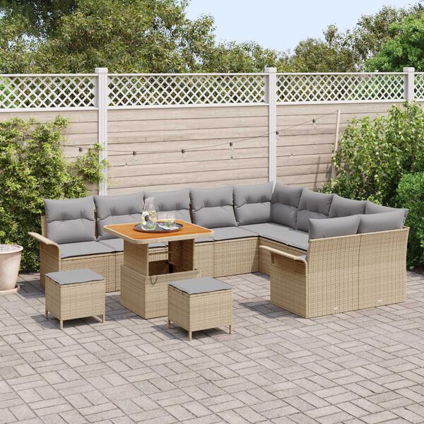vidaXL Set Divano da Giardino con cuscino 12 pcs Beige polyrattan