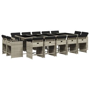 vidaXL Set da Pranzo da Giardino 15 pz con Cuscini Grigio Polyrattan