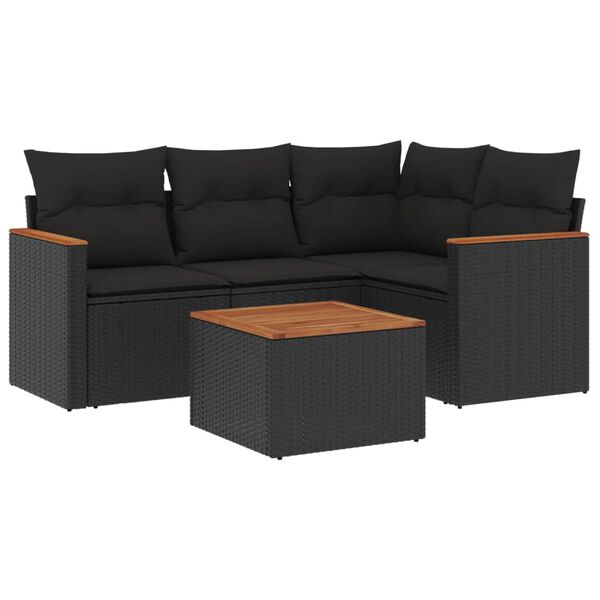 vidaXL Set Divani da Giardino 5 pz con Cuscini in Polyrattan Nero