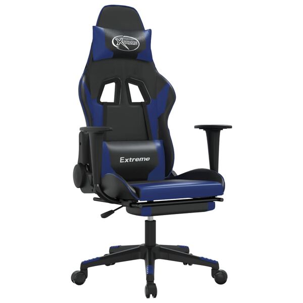 vidaXL Sedia da Gaming con Poggiapiedi Nero e Blu in Similpelle