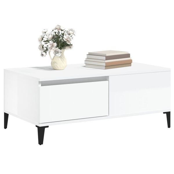 vidaXL Tavolino Salotto Bianco Lucido 90x50x36,5 cm Legno Multistrato