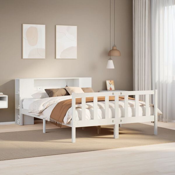 vidaXL Letto Libreria senza Materasso Bianco 150x200 cm Legno di Pino
