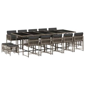 vidaXL Set da Pranzo da Giardino 15 pz con Cuscini Grigio Polyrattan