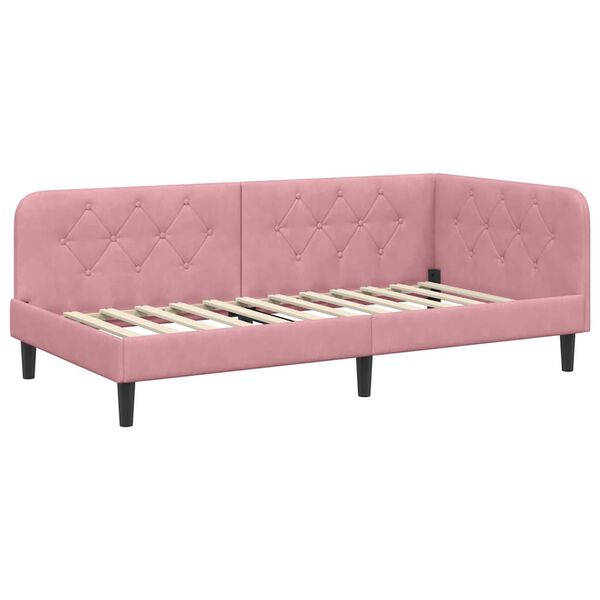 vidaXL Cornice del letto ad angolo Rosa 90 x 190 cm Velluto