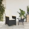 vidaXL Sedia Reclinabile da Giardino con Cuscini Nera in Polyrattan