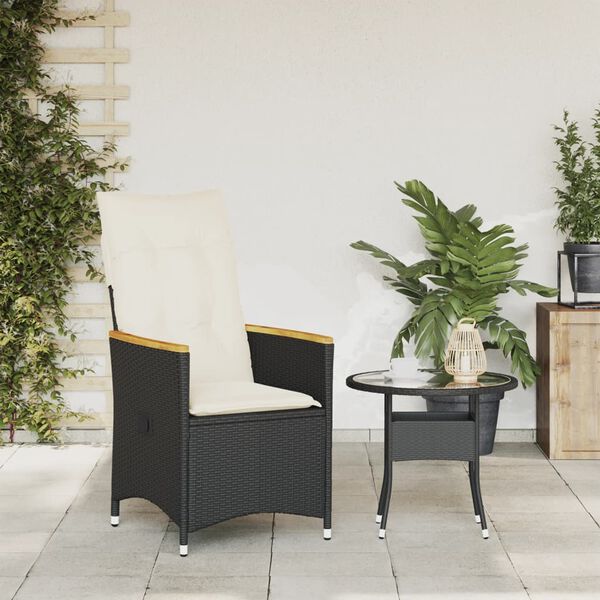 vidaXL Sedia Reclinabile da Giardino con Cuscini Nera in Polyrattan
