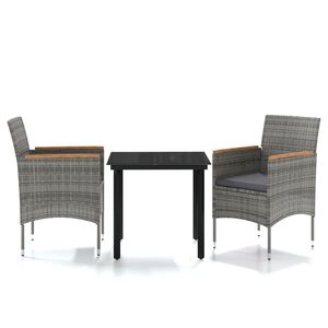 vidaXL Set da Pranzo da Giardino 3 pz con Cuscini Grigio e Nero