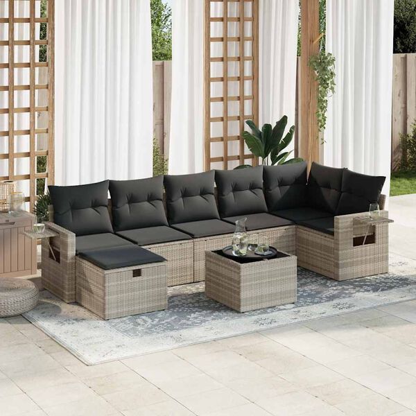 vidaXL Set Divano da Giardino 8pz con Cuscini Grigio Chiaro Polyrattan