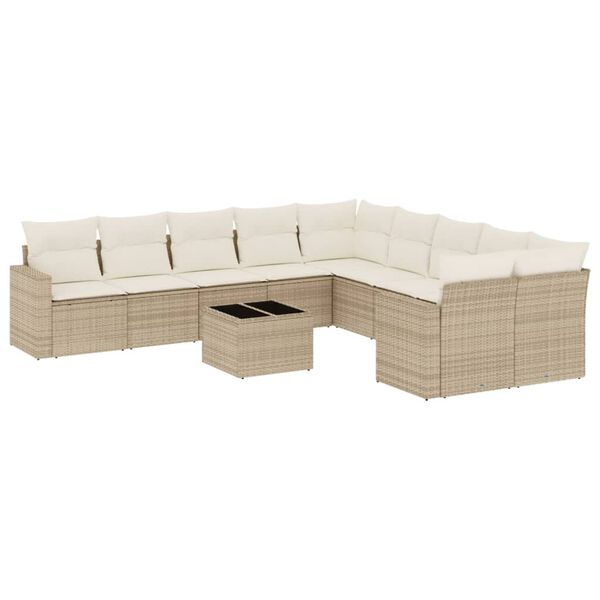 vidaXL Set Divani da Giardino 11 pz con Cuscini Beige in Polyrattan
