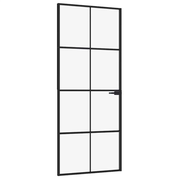 vidaXL Porta Interna Nera 83x201,5cm Vetro Temperato Alluminio Sottile