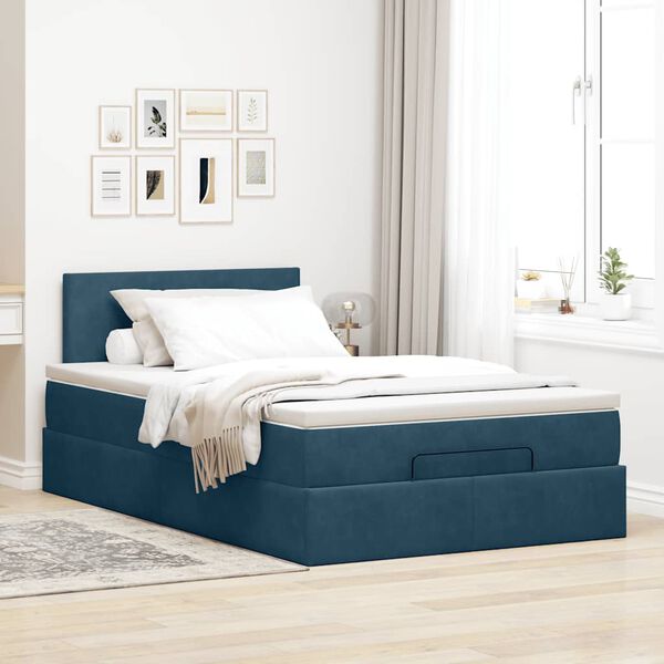 vidaXL Struttura Letto Pouf con Materasso Blu Scuro 120x200 cm Velluto