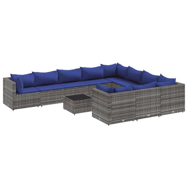 vidaXL Set Divani da Giardino 11 pz con Cuscini in Polyrattan Grigio