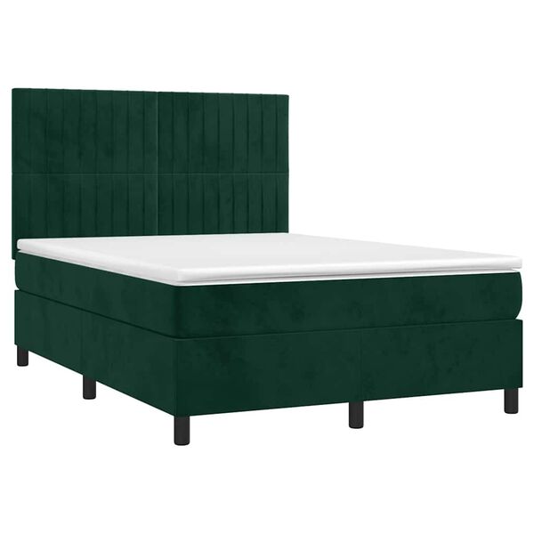 vidaXL Letto a Molle con Materasso e LED Verde Scuro 140x200cm Velluto