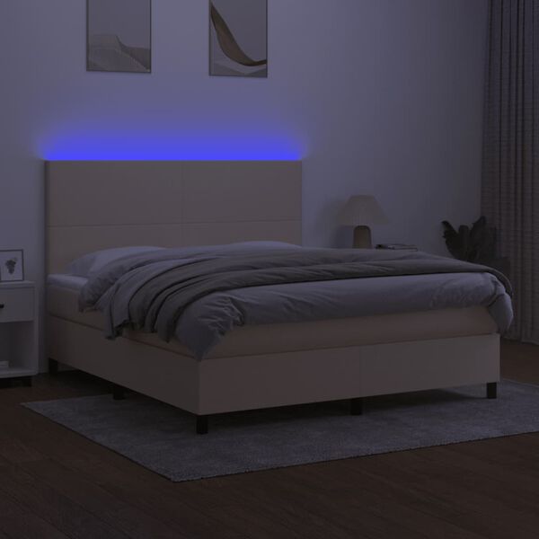 vidaXL Letto a Molle con Materasso e LED Crema 180x200 cm in Tessuto