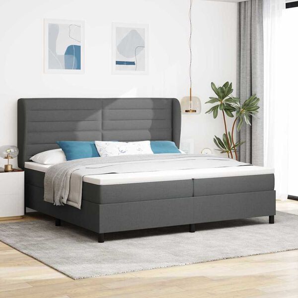 vidaXL Letto a molle con materasso Grigio scuro 200 x 200 cm Tessuto