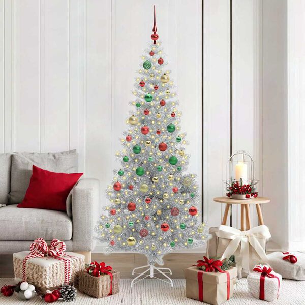 vidaXL Albero di Natale con 300 LED con supporto Argento 180 cm PET