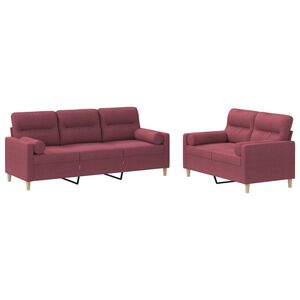 vidaXL Set di Divani 2 pz con Cuscini Rosso Vino in Tessuto
