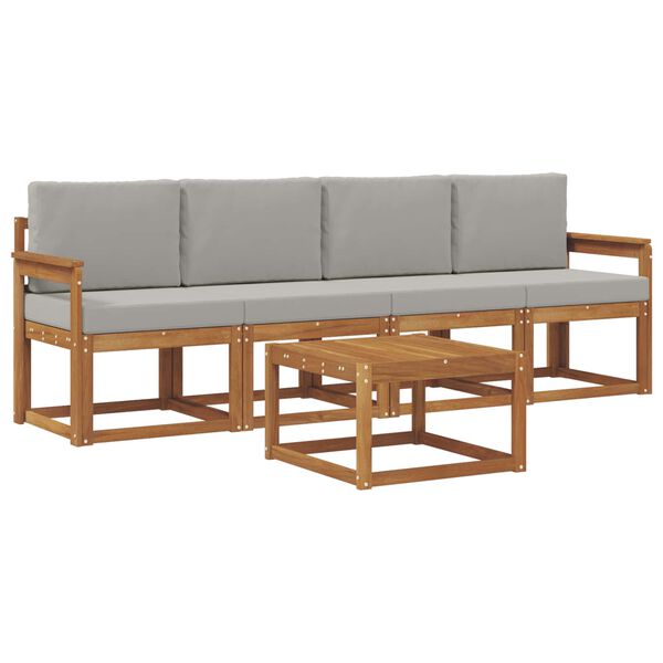 vidaXL Set di divani da esterno 5 pcs Grigio Naturale e Chiaro