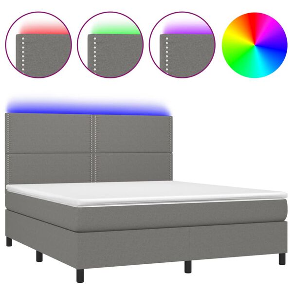 vidaXL Letto a Molle Materasso e LED Grigio Scuro 160x200cm in Tessuto
