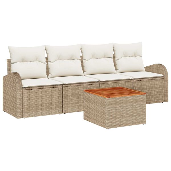 vidaXL Set Divano da Giardino con cuscino 5 pcs Beige polyrattan