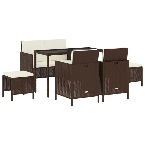 vidaXL Set da Pranzo da Giardino 6pz con Cuscini in Polyrattan Marrone