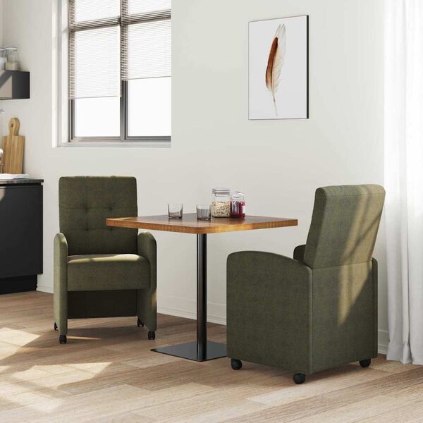 vidaXL Sedie da Pranzo con Ruote 2 pcs Verde militare 57 x 67 x 98 cm