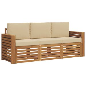 vidaXL Set divani 3 pz Naturale e Beige Legno di Acacia Massello