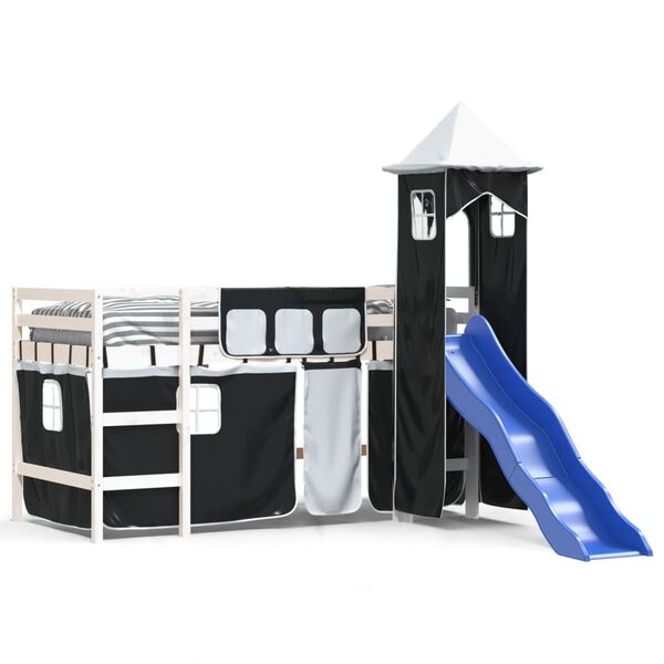 vidaXL Letto a Soppalco con Torre Bambini Bianco e Nero 90x200cm Pino