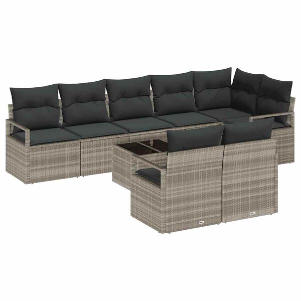 vidaXL Set di divani 9 pcs Grigio chiaro polyrattan