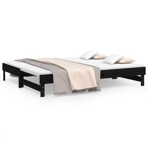 vidaXL Dormeuse Estraibile Nera 2x(100x200) cm Legno Massello di Pino