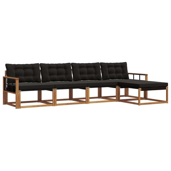 vidaXL Set di divani da esterno con cuscino 5 pcs Naturale e Nero