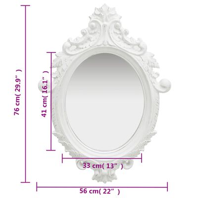 vidaXL Specchio da Parete Stile Castello 56x76 cm Bianco