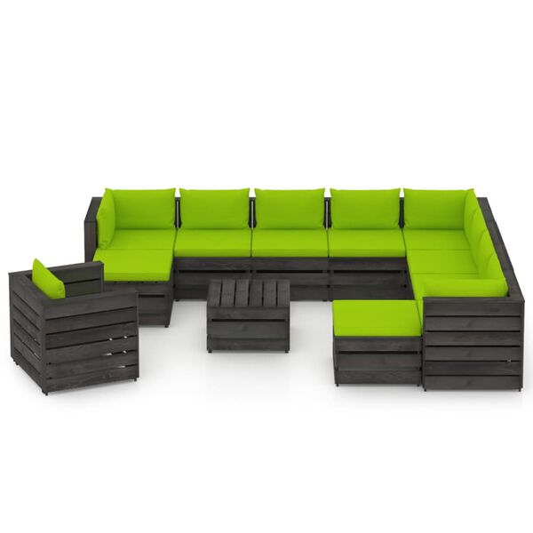 vidaXL Set Divani da Giardino con Cuscini 12pz Legno Impregnato Grigio