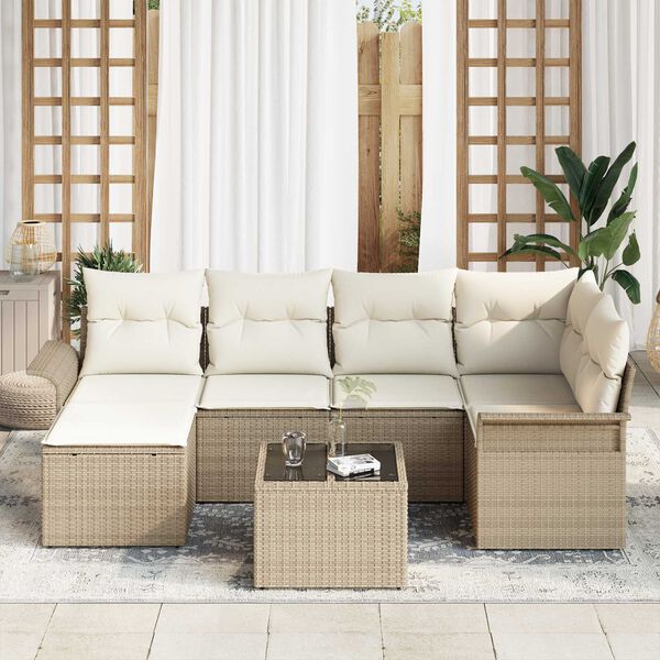 vidaXL Set Divano da Giardino con archiviazione 7 pcs Beige polyrattan