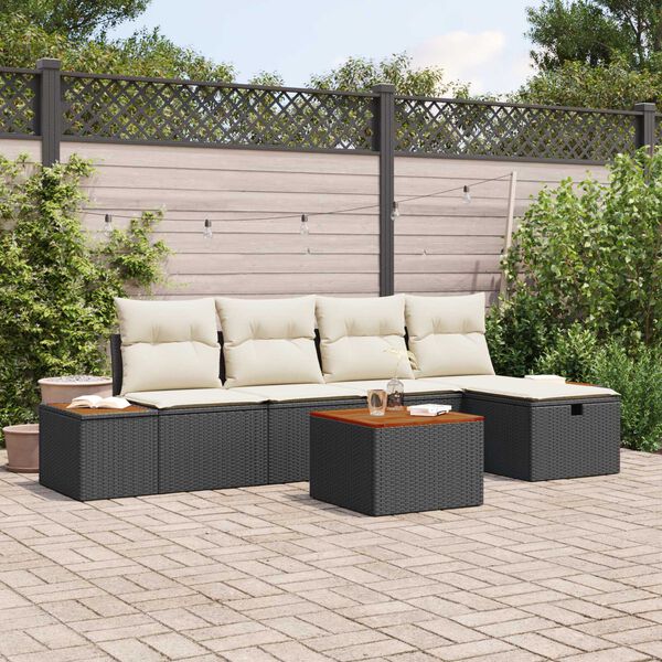 vidaXL Set Divano da Giardino con cuscino 6 pcs Nero Poly Rattan