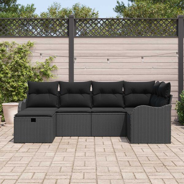 vidaXL Set Divano da Giardino con cuscino 6 pcs Nero Poly Rattan