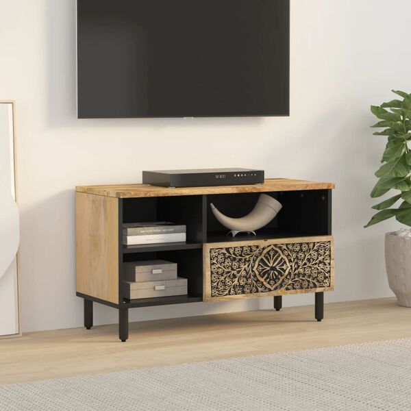 vidaXL Mobile Porta TV 80x33x46 cm in Legno Massello di Mango