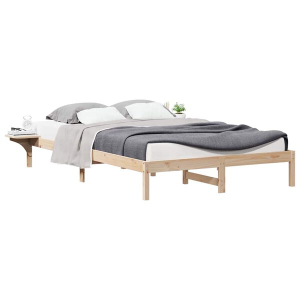 vidaXL Letto con Tavolini Laterali Naturale 160 x 220 cm Pino massello