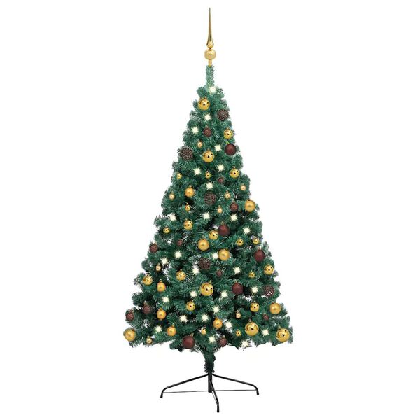 vidaXL Set Albero Natale Artificiale a Met&agrave; LED e Palline Verde 240cm