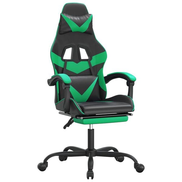 vidaXL Sedia da Gaming Girevole con Poggiapiedi Nero Verde Similpelle