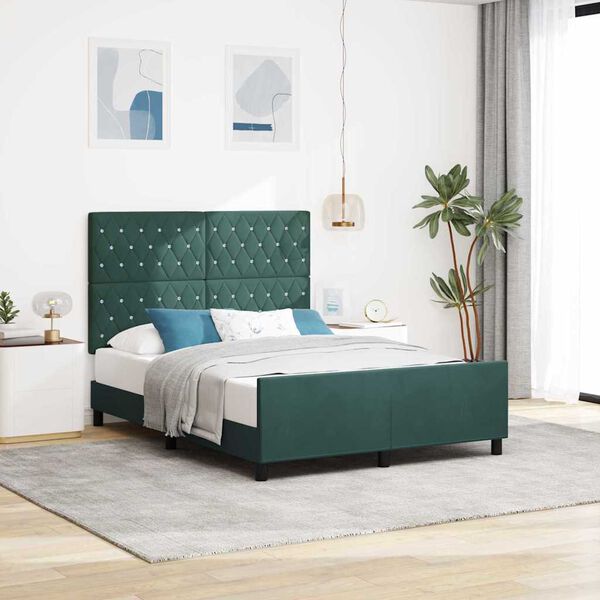 vidaXL Letto a molle con testiera Verde Scuro 140 x 200 cm Velluto