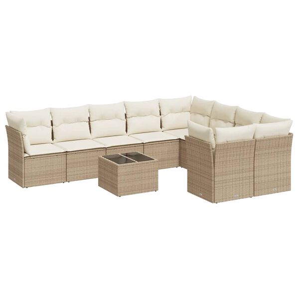 vidaXL Set Divano da Giardino 10 pz con Cuscini Beige in Polyrattan