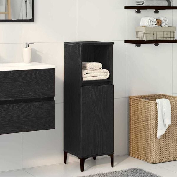 vidaXL Mobile da Bagno Rovere Nero 30 x 30 x 100 cm Legno multistrato