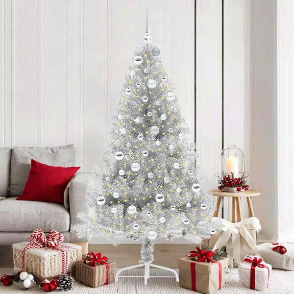 vidaXL Albero di Natale artificiale con luci integrate Argento 180 cm