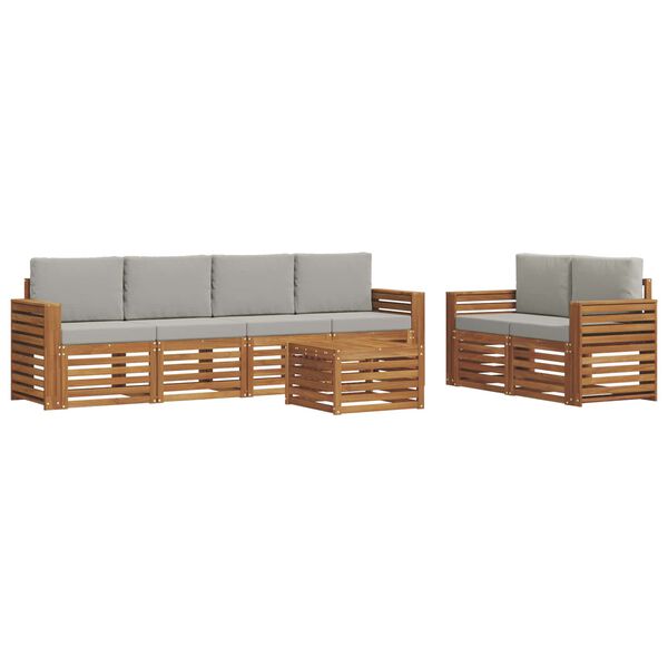 vidaXL Set divani con cuscino 7 pcs Grigio Naturale e Chiaro