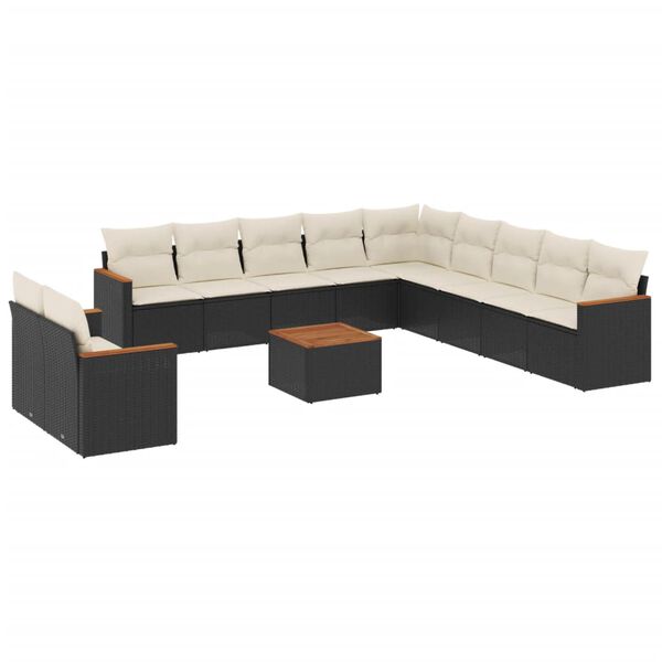 vidaXL Set Divani da Giardino 12 pz con Cuscini Nero in Polyrattan