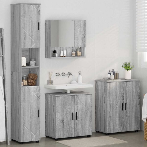 vidaXL Set di mobili per il bagno con porta 4 pcs Grigio Sonoma