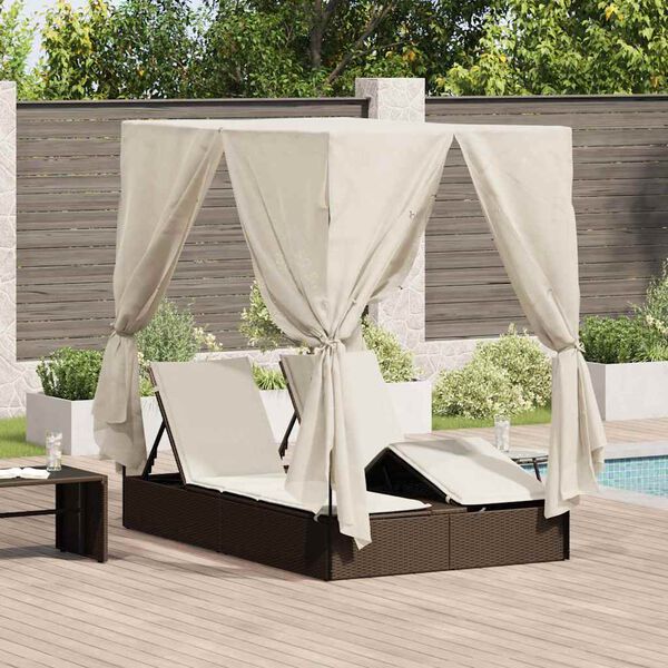 vidaXL Lettino doppi con Tetto Marrone 205 x 129 x 200 cm Rattan PE