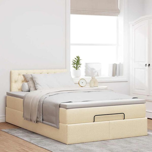 vidaXL Struttura Letto Pouf con Materasso Crema 120x190 cm in Tessuto